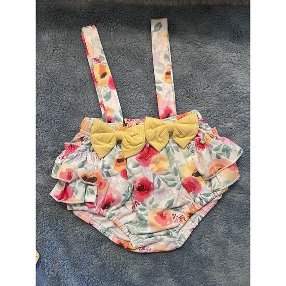 Baby Girl Floral Romper Short Sleeve Bodysuit Ruffled Bottom Size 0-3 Months B2 - Picture 3 of 5